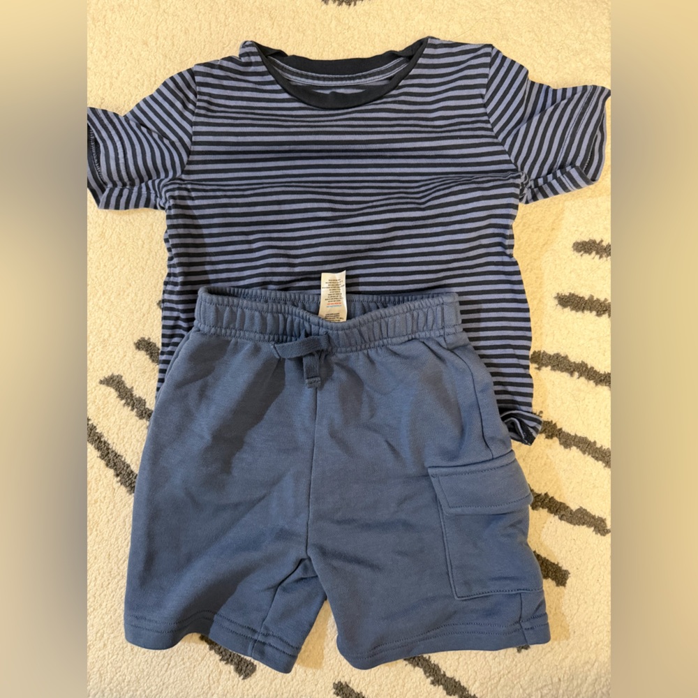 Pekkle Kids Navy Stripe Tee & Solid Shorts Matching Set